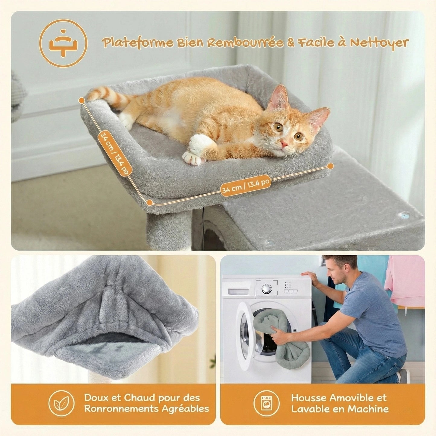 Arbre à Chat Compact 77cm "Le Douillet" - Double Niche & Perchoir Rembourré | Les Arbres à Chat