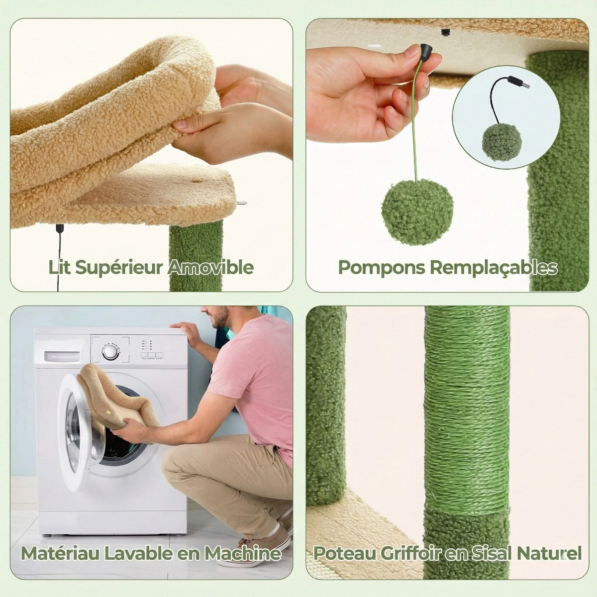 Arbre à Chat Bois Moderne "Le Château" 130 cm - Capsule Transparente & Coussins Lavables