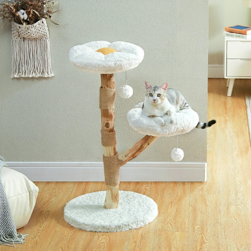 Arbre à Chat Bois & Rotin 102 cm "Le Naturaliste" - Tronc Véritable & Panier Tressé