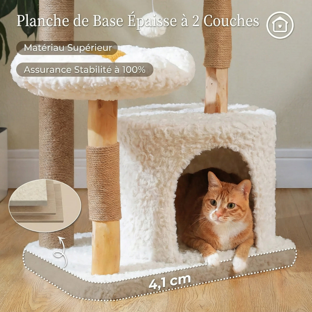 Arbre à Chat Design Fleur & Rotin 123 cm - Panier Tissé & Bois