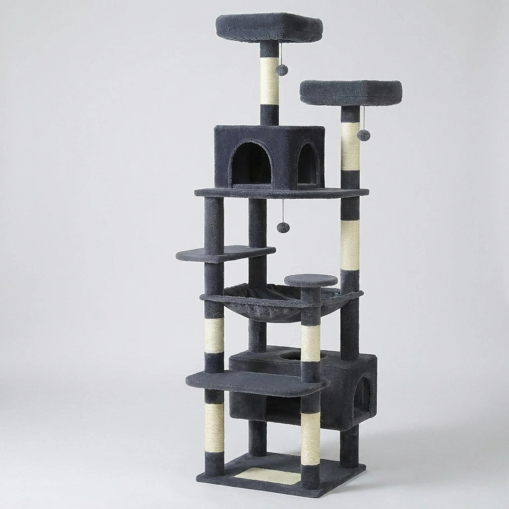Arbre à Chat XXL 184 cm "L'Empire" - Coussins Lavables, Rampe & Niche Spacieuse