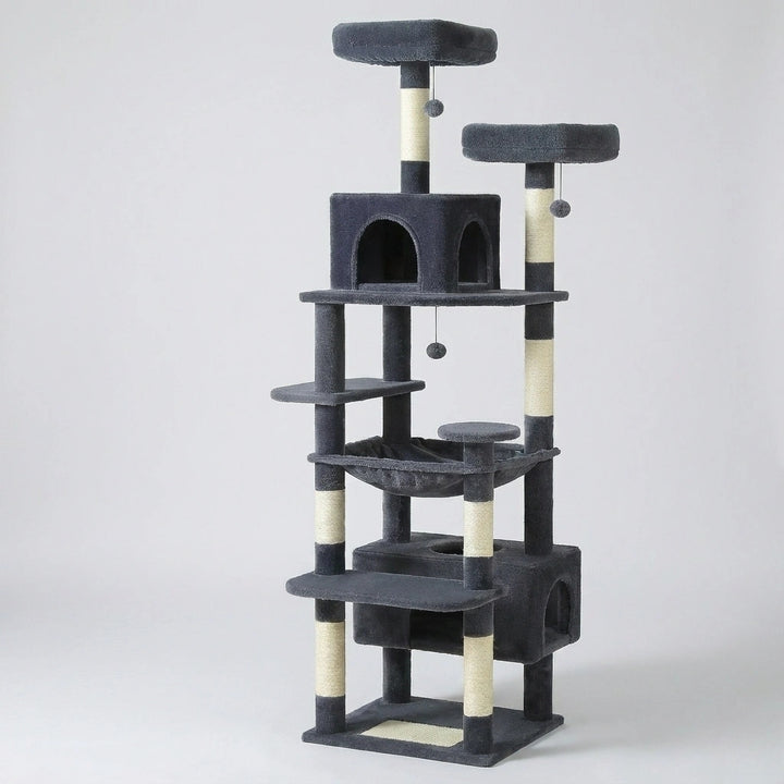 Arbre à Chat XXL 184 cm "L'Empire" - Coussins Lavables, Rampe & Niche Spacieuse