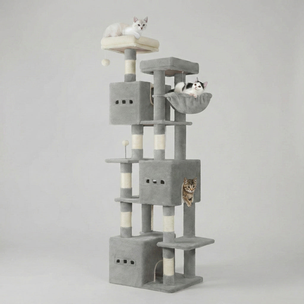 Arbre à Chat Géant 193cm - 7 Niveaux, 3 Niches & Griffoirs en Sisal