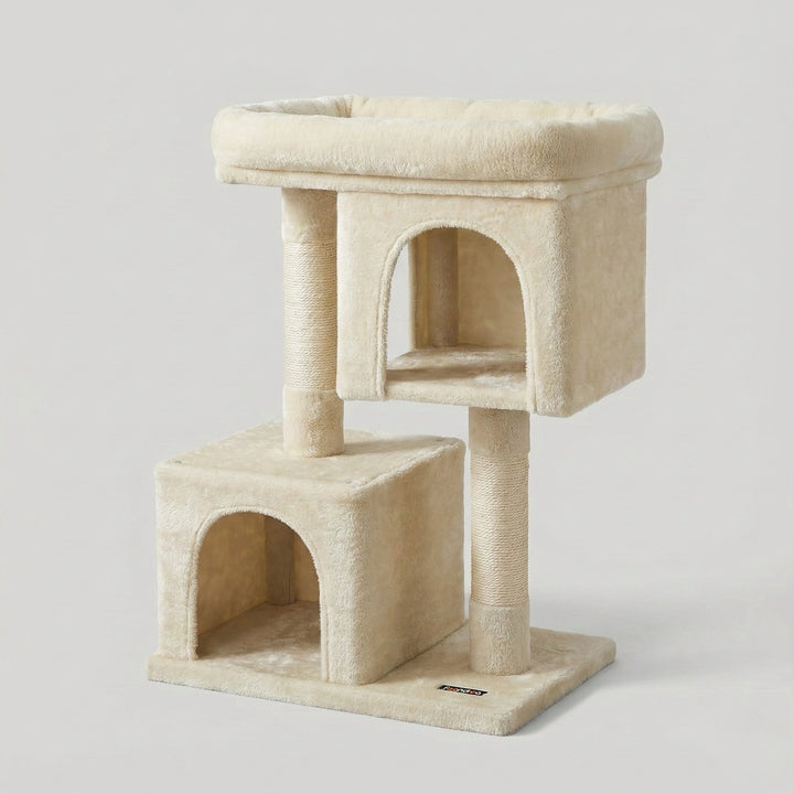 Arbre à Chat Compact 84 cm "Le Double Niche" - Housse Lavable & Stable