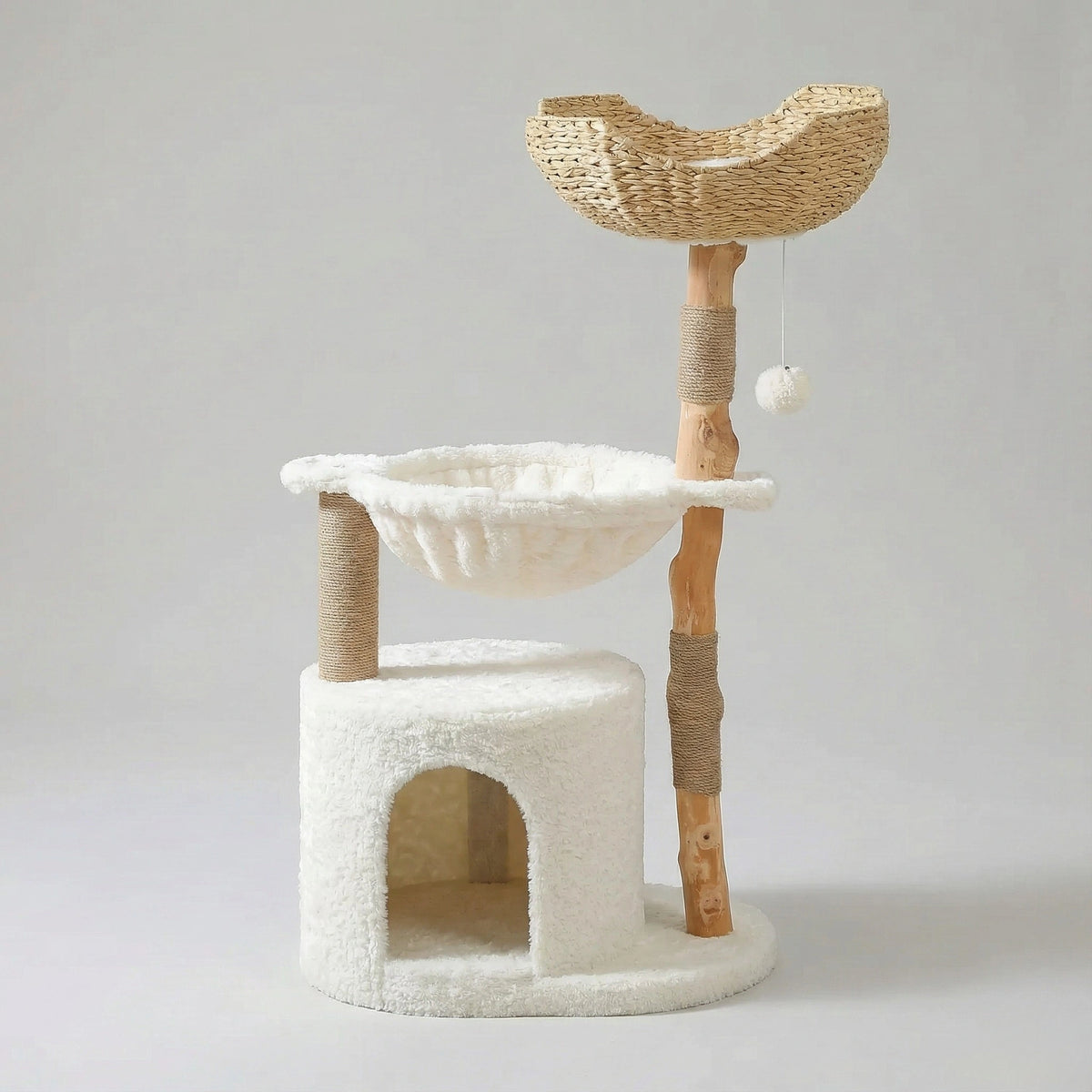 Arbre à Chat Bois & Rotin 102 cm "Le Naturaliste" - Tronc Véritable & Panier Tressé