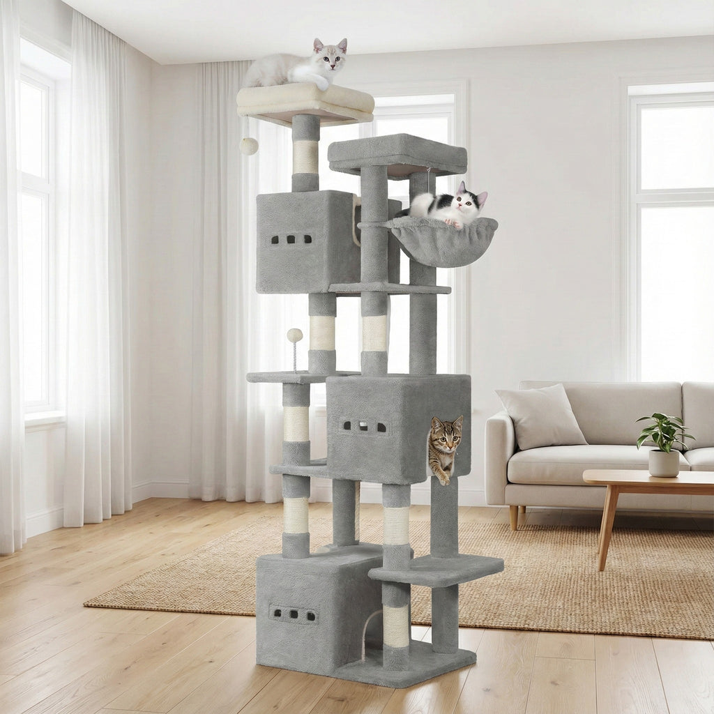 Arbre à Chat Géant 193cm - 7 Niveaux, 3 Niches & Griffoirs en Sisal