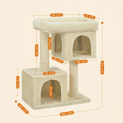 Arbre à Chat Compact 84 cm "Le Double Niche" - Housse Lavable & Stable