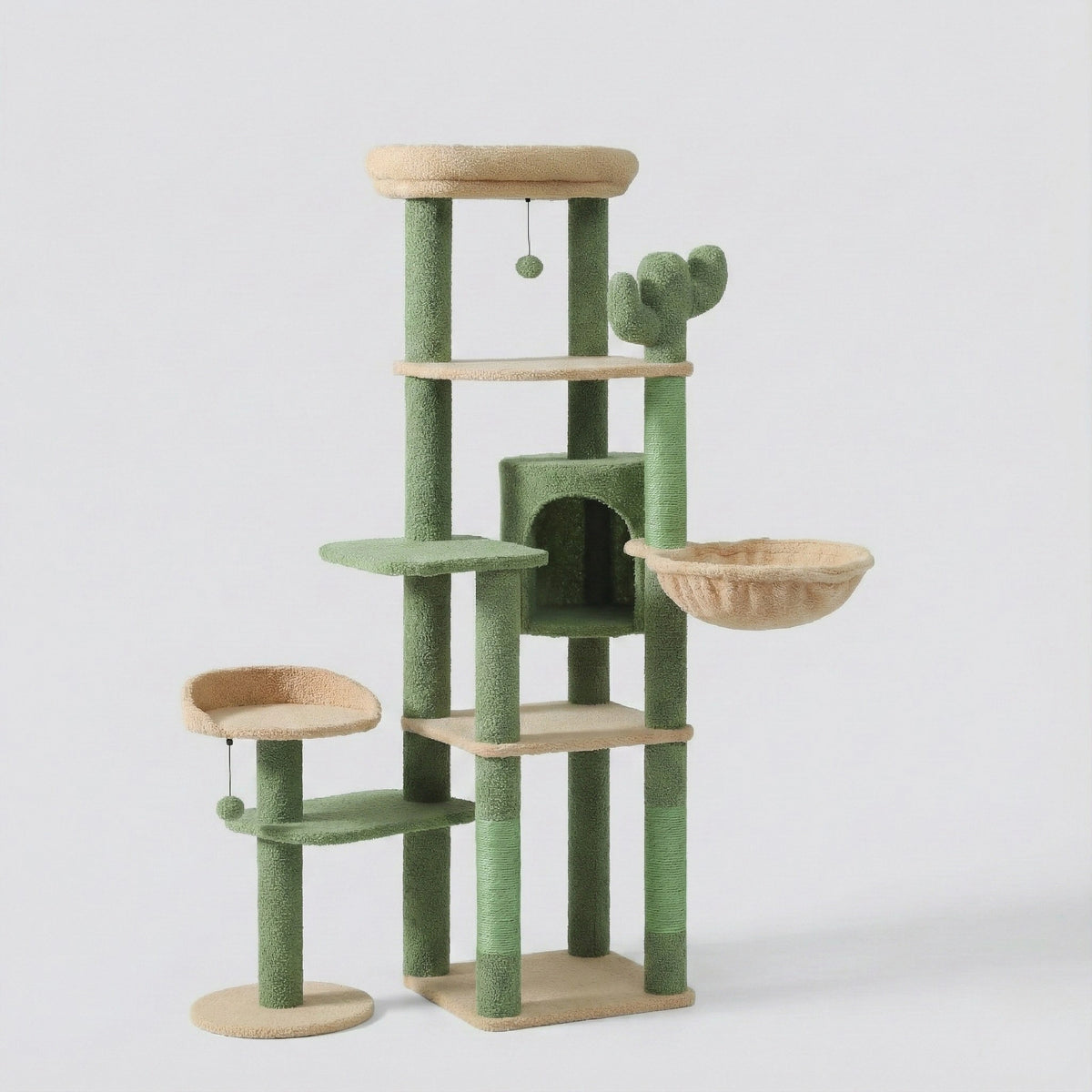 Arbre à Chat Bois Moderne "Le Château" 130 cm - Capsule Transparente & Coussins Lavables