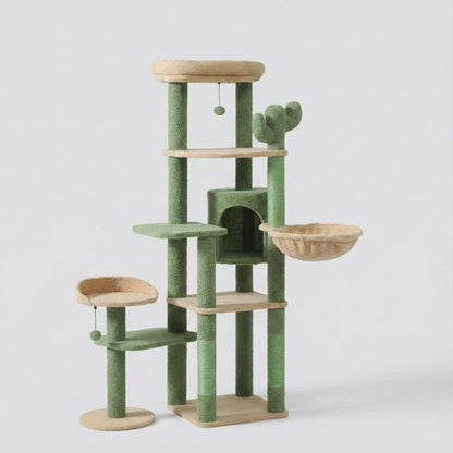 Arbre à Chat Bois Moderne "Le Château" 130 cm - Capsule Transparente & Coussins Lavables