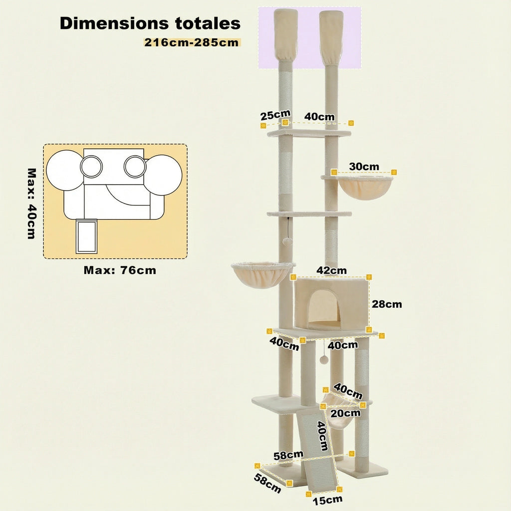 Tour d'Escalade SkyRise - Fixation Tension Sol-Plafond (Modulable 216-285 cm)