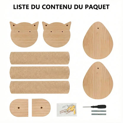 Arbre à Chat Mural "Vertical Wood" 105 cm - Poteau Griffoir & Plateformes Pivotantes