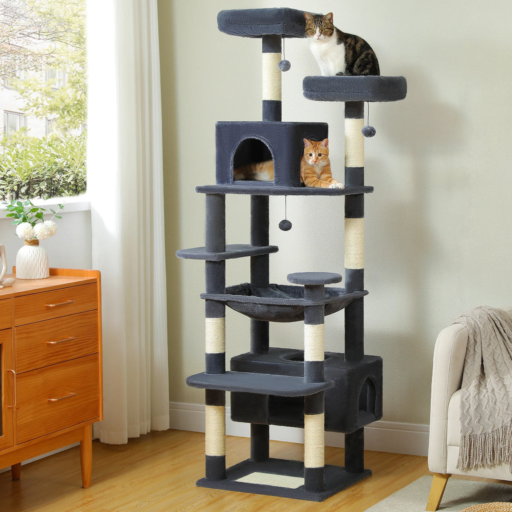 Arbre à Chat XXL 184 cm "L'Empire" - Coussins Lavables, Rampe & Niche Spacieuse
