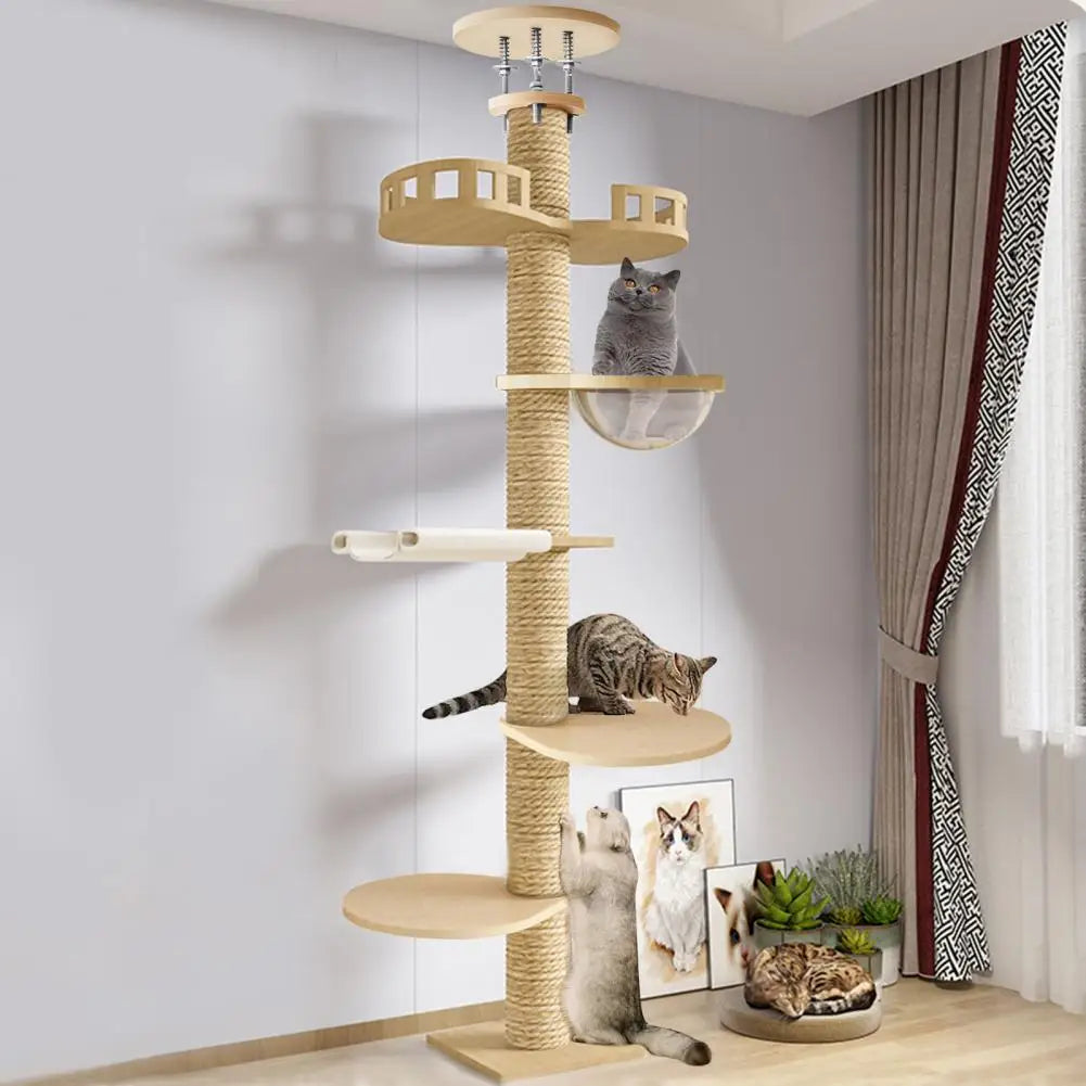 Arbre à Chat Plafond "Le Zénith" - Bois Massif & Fixation Triple Sécurité