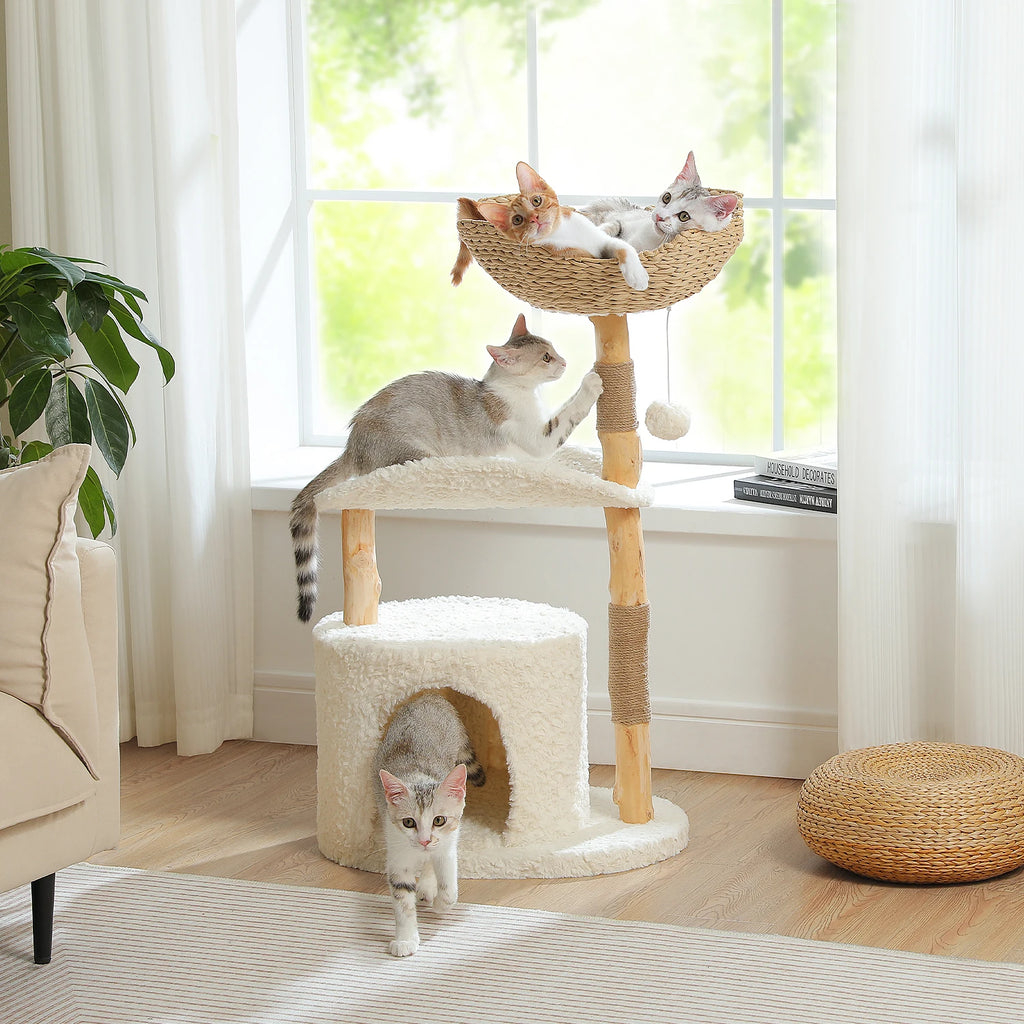 Arbre à Chat Bois & Rotin 102 cm "Le Naturaliste" - Tronc Véritable & Panier Tressé