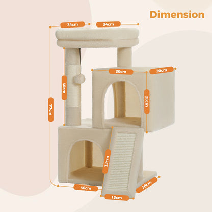 Arbre à Chat Compact 77cm "Le Douillet" - Double Niche & Perchoir Rembourré | Les Arbres à Chat