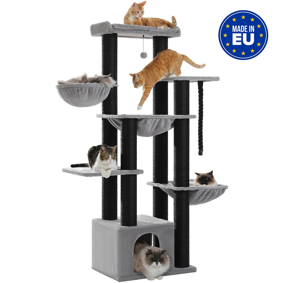Arbre à Chat XXL 170 cm "Le Bastion" - Base Renforcée (24kg) & 3 Hamacs Acier