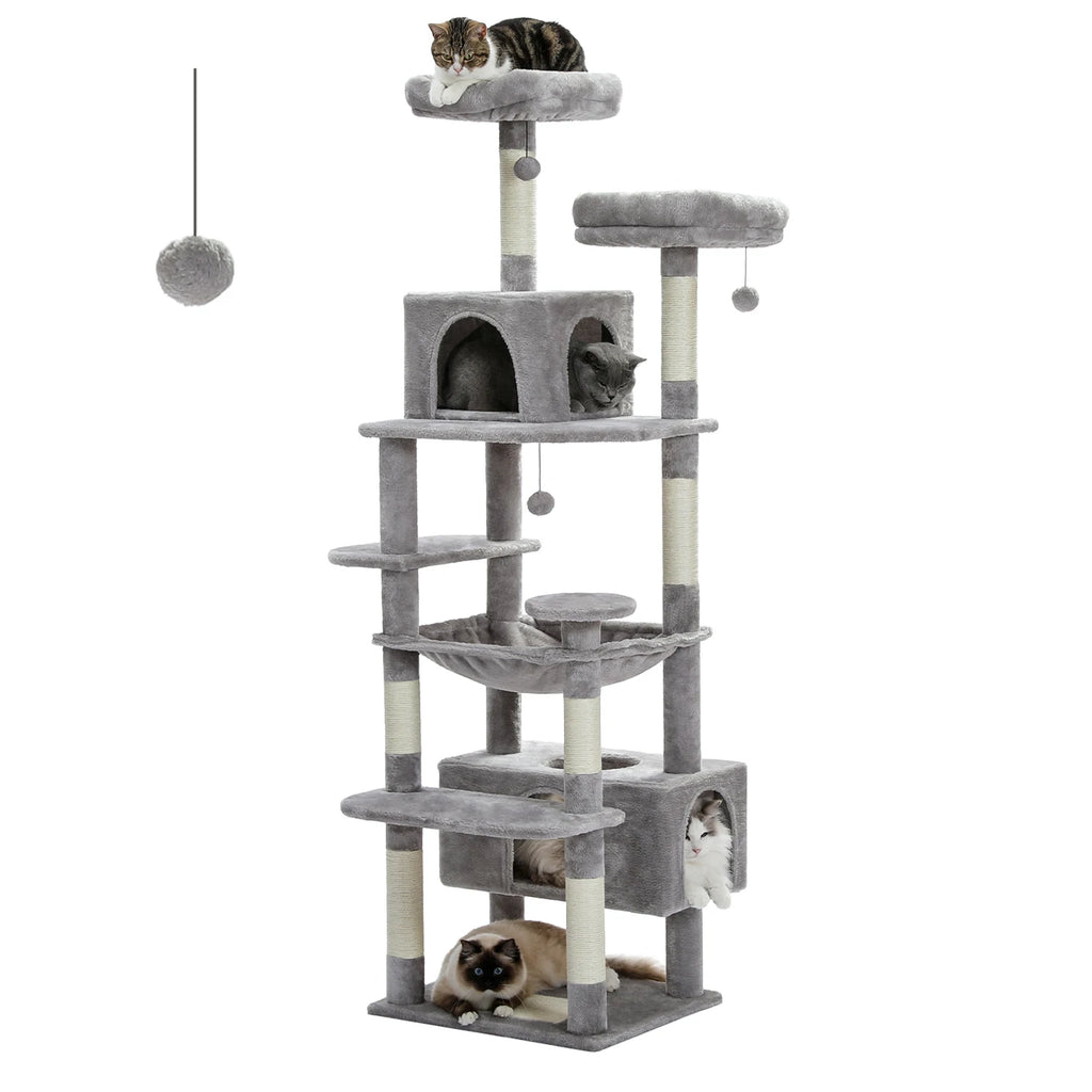 Arbre à Chat XXL 184 cm "L'Empire" - Coussins Lavables, Rampe & Niche Spacieuse