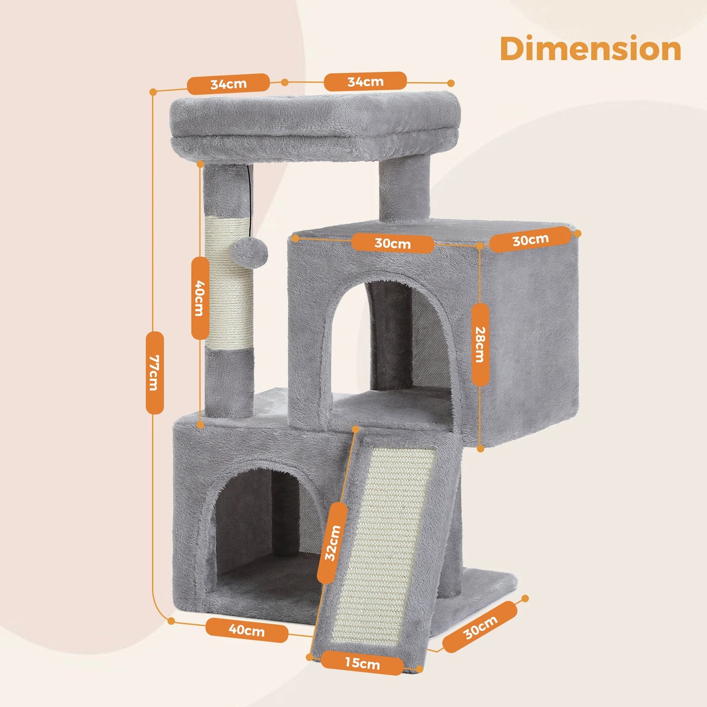 Arbre à Chat Compact 77cm "Le Douillet" - Double Niche & Perchoir Rembourré | Les Arbres à Chat