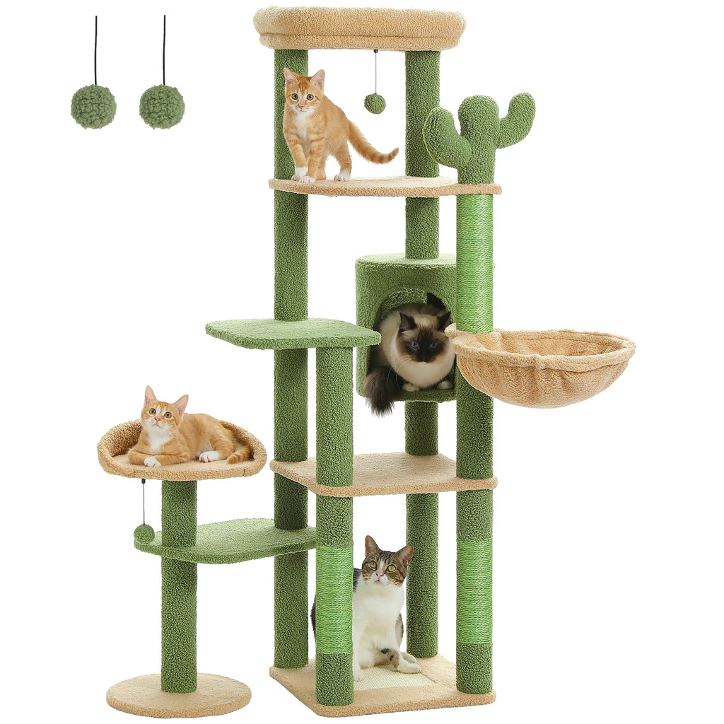 Arbre à Chat Bois Moderne "Le Château" 130 cm - Capsule Transparente & Coussins Lavables