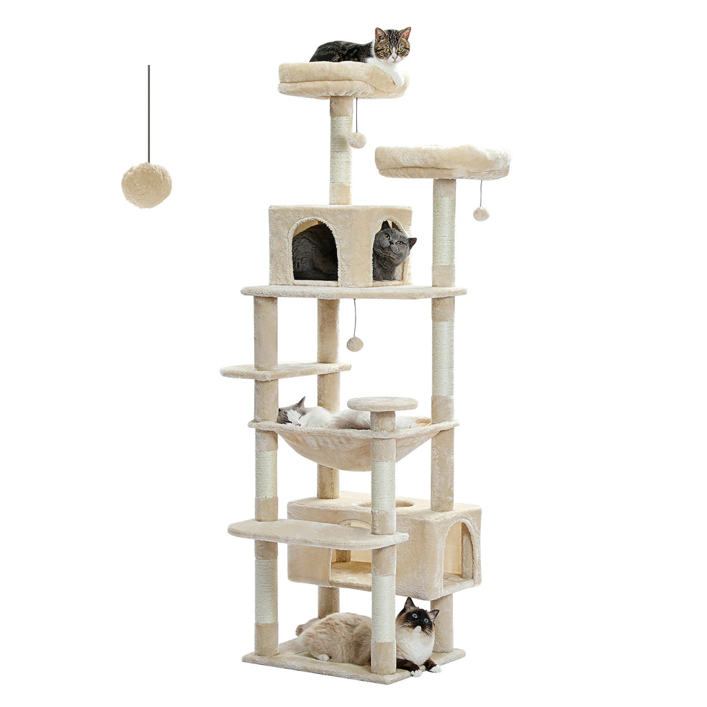 Arbre à Chat XXL 184 cm "L'Empire" - Coussins Lavables, Rampe & Niche Spacieuse