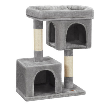 Arbre à Chat Compact 84 cm "Le Double Niche" - Housse Lavable & Stable