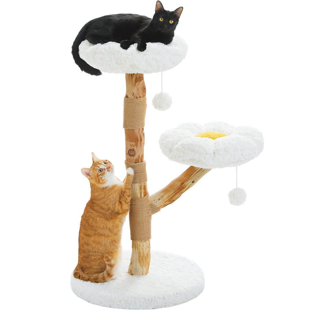 Arbre à Chat Bois & Rotin 102 cm "Le Naturaliste" - Tronc Véritable & Panier Tressé