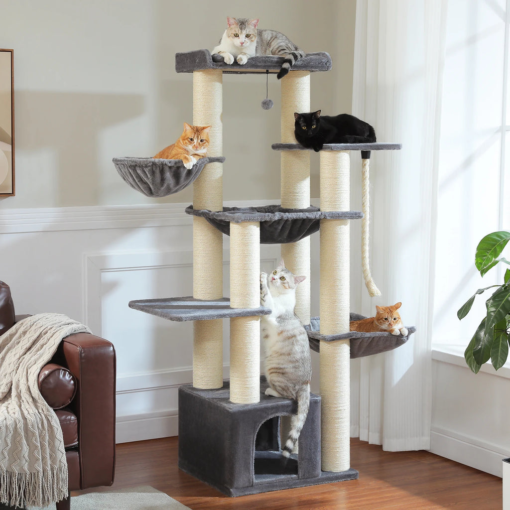 Arbre à Chat XXL 170 cm "Le Bastion" - Base Renforcée (24kg) & 3 Hamacs Acier