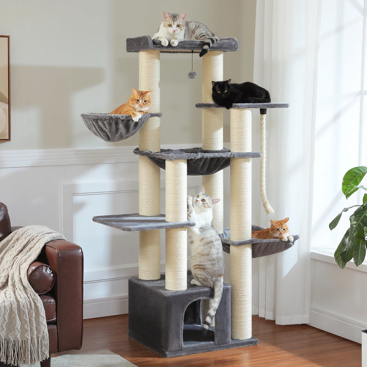 Arbre à Chat XXL 170 cm "Le Bastion" - Base Renforcée (24kg) & 3 Hamacs Acier