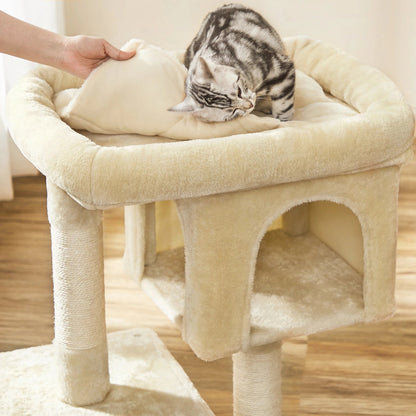 Arbre à Chat Compact 84 cm "Le Double Niche" - Housse Lavable & Stable