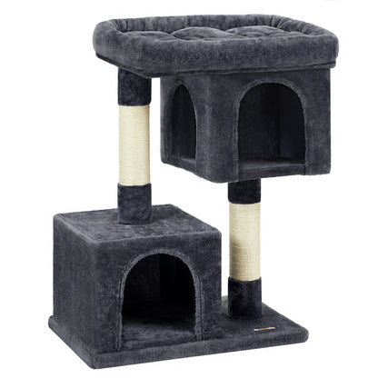 Arbre à Chat Compact 84 cm "Le Double Niche" - Housse Lavable & Stable