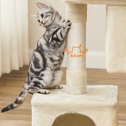 Arbre à Chat Compact 84 cm "Le Double Niche" - Housse Lavable & Stable