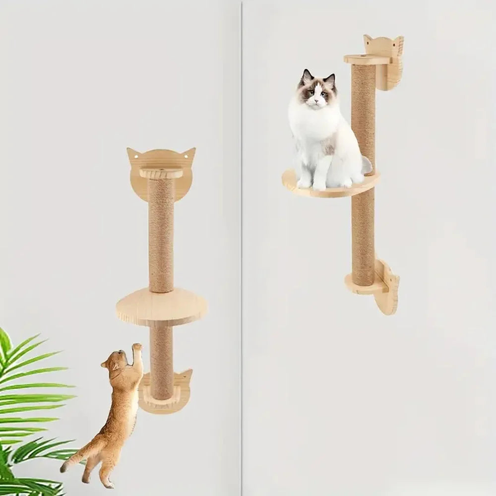 Arbre à Chat Mural "Vertical Wood" 105 cm - Poteau Griffoir & Plateformes Pivotantes