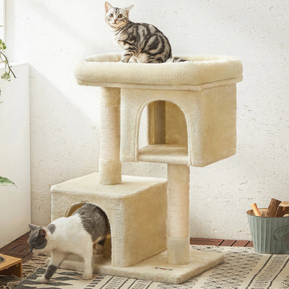 Arbre à Chat Compact 84 cm "Le Double Niche" - Housse Lavable & Stable