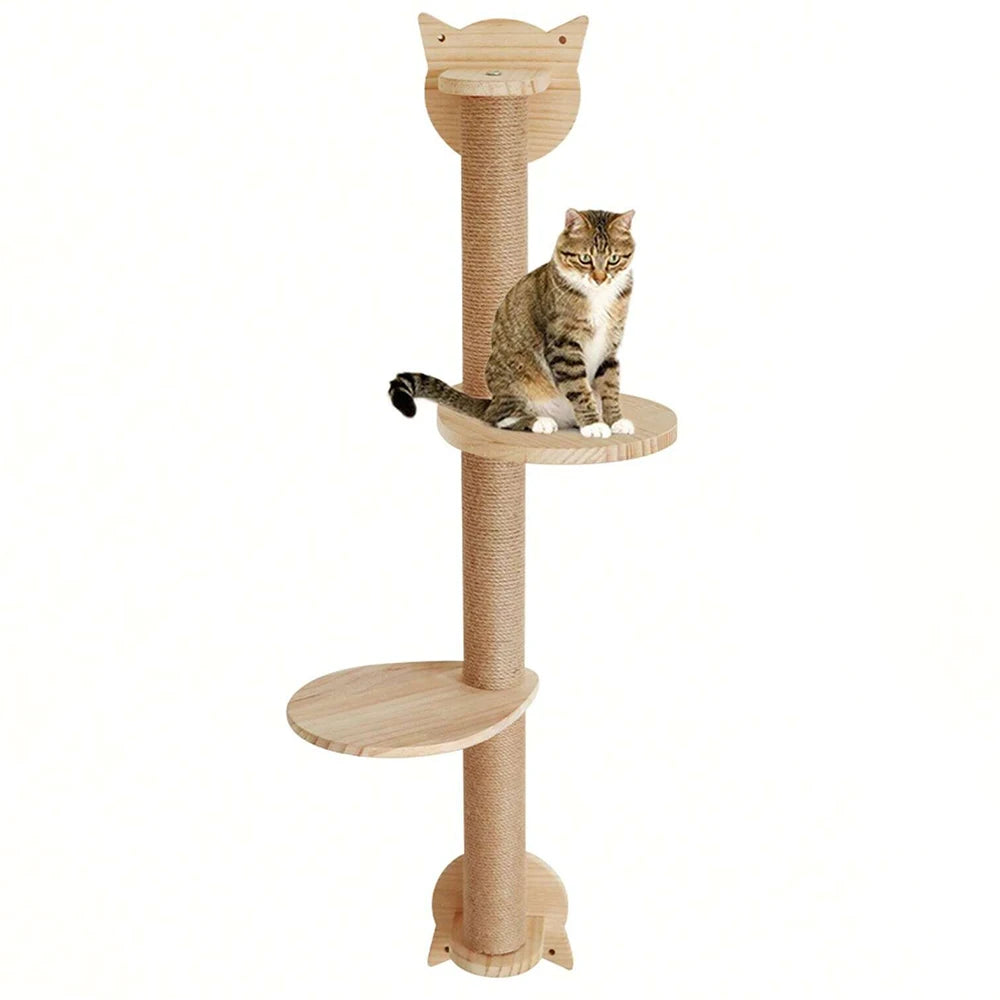 Arbre à Chat Mural "Vertical Wood" 105 cm - Poteau Griffoir & Plateformes Pivotantes