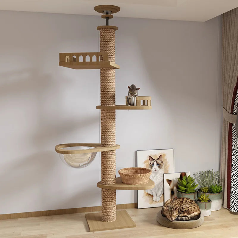 Arbre à Chat Plafond "Le Zénith" - Bois Massif & Fixation Triple Sécurité