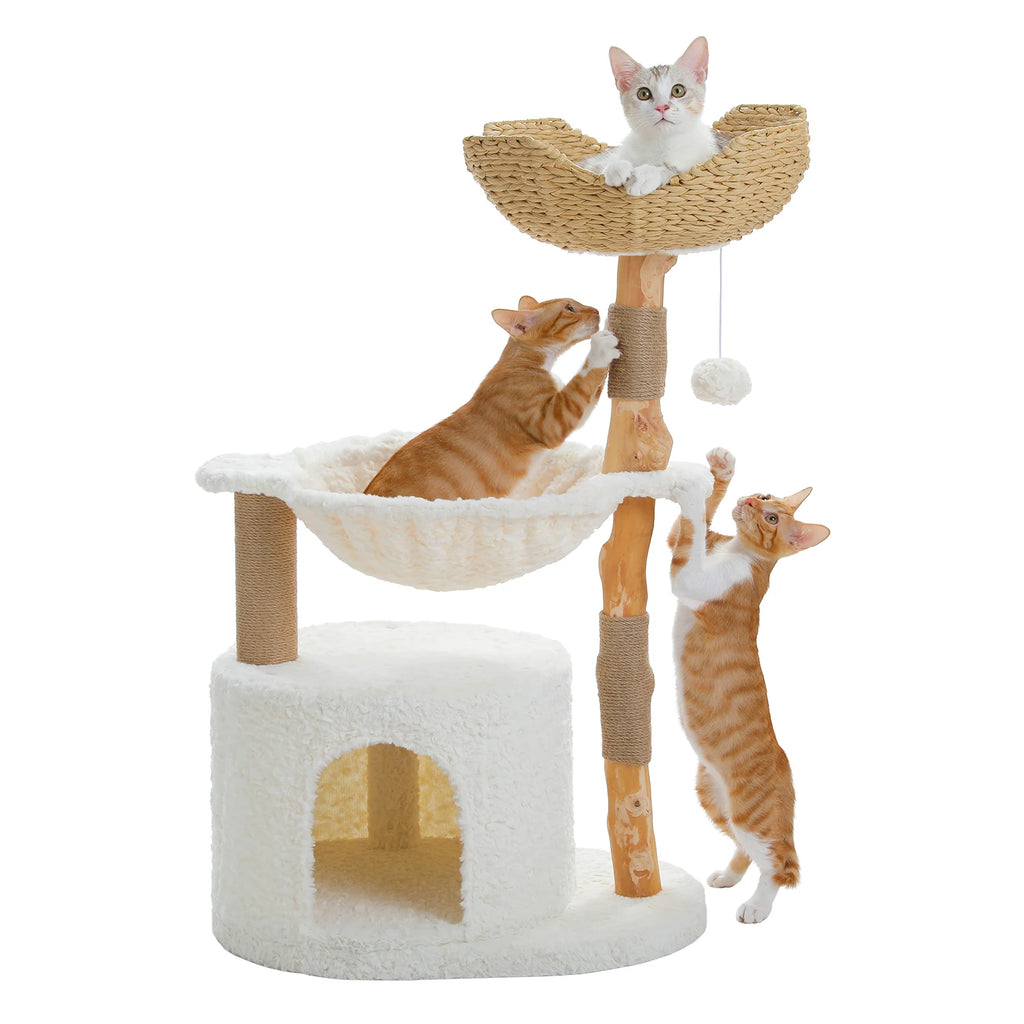 Arbre à Chat Bois & Rotin 102 cm "Le Naturaliste" - Tronc Véritable & Panier Tressé