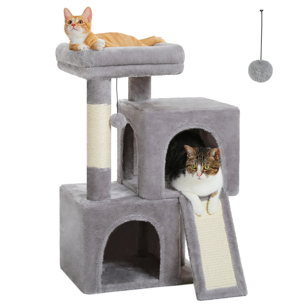Arbre à Chat Compact 77cm "Le Douillet" - Double Niche & Perchoir Rembourré | Les Arbres à Chat