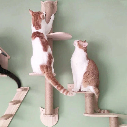Arbre à Chat Mural "Vertical Wood" 105 cm - Poteau Griffoir & Plateformes Pivotantes