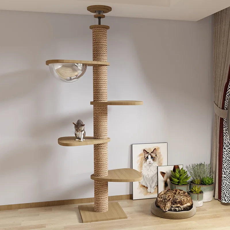 Arbre à Chat Plafond "Le Zénith" - Bois Massif & Fixation Triple Sécurité