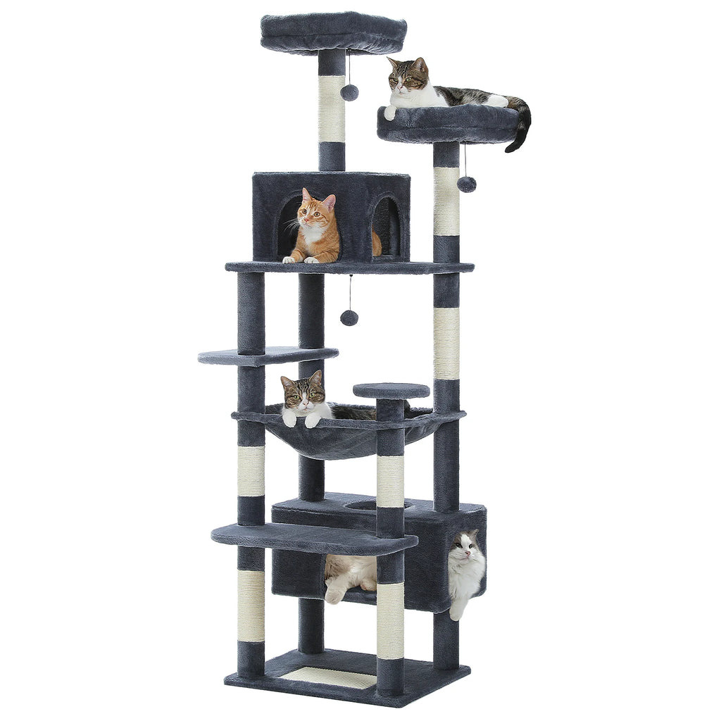 Arbre à Chat XXL 184 cm "L'Empire" - Coussins Lavables, Rampe & Niche Spacieuse