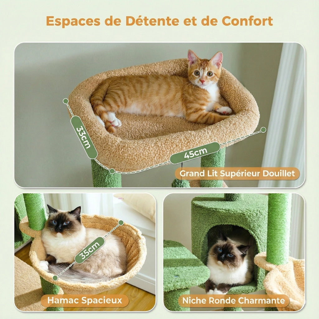 Arbre à Chat Bois Moderne "Le Château" 130 cm - Capsule Transparente & Coussins Lavables
