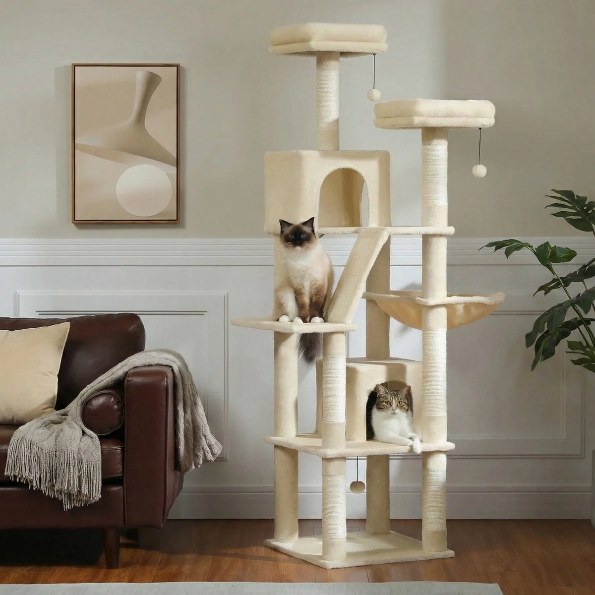 Arbre à Chat XXL 180 cm "Le Panoramique" - Double Perchoir & 2 Niches