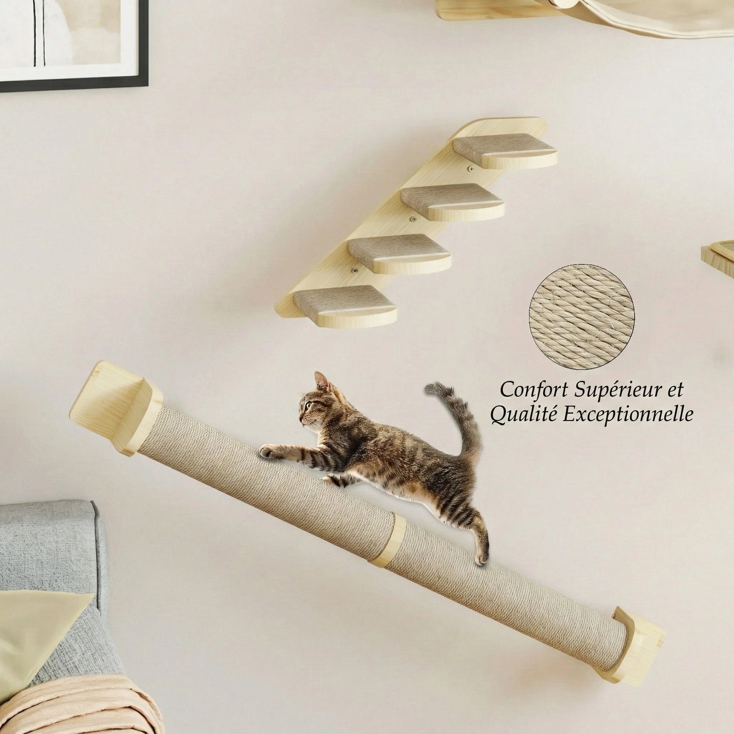 Parcours Mural Complet "L'Alpiniste" - 7 Modules en Bois Massif & Sisal