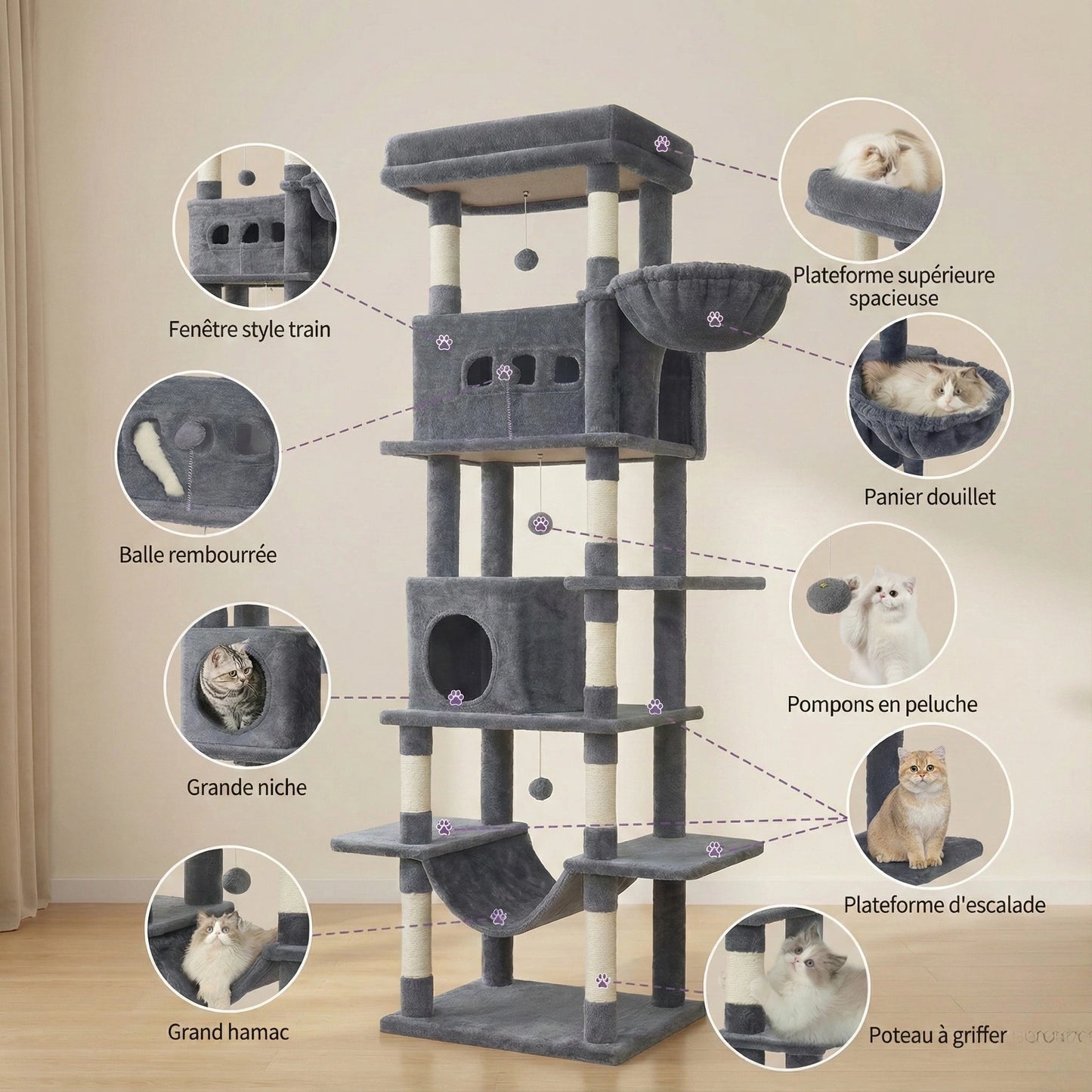 Arbre à Chat XXL pour Maine Coon & Multi-Chats 210 cm