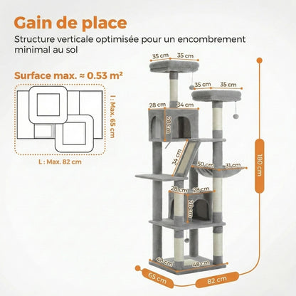 Arbre à Chat XXL 180 cm "Le Panoramique" - Double Perchoir & 2 Niches