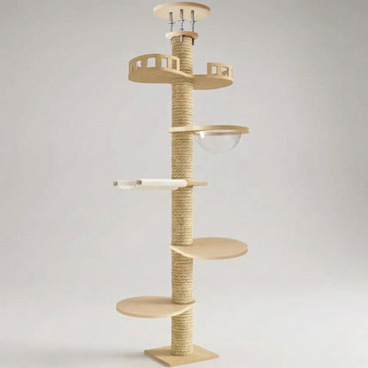 Arbre à Chat Plafond "Le Zénith" - Bois Massif & Fixation Triple Sécurité