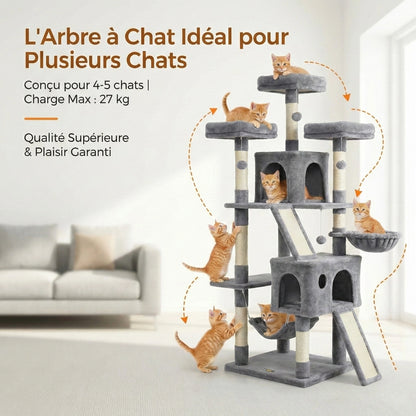 Arbre à Chat XXL 180 cm "Le Panoramique" - Double Perchoir & 2 Niches
