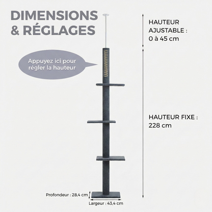 Arbre à Chat Plafond "Le Gratte-Ciel" - Ajustable (228-273cm) & Sans Perçage