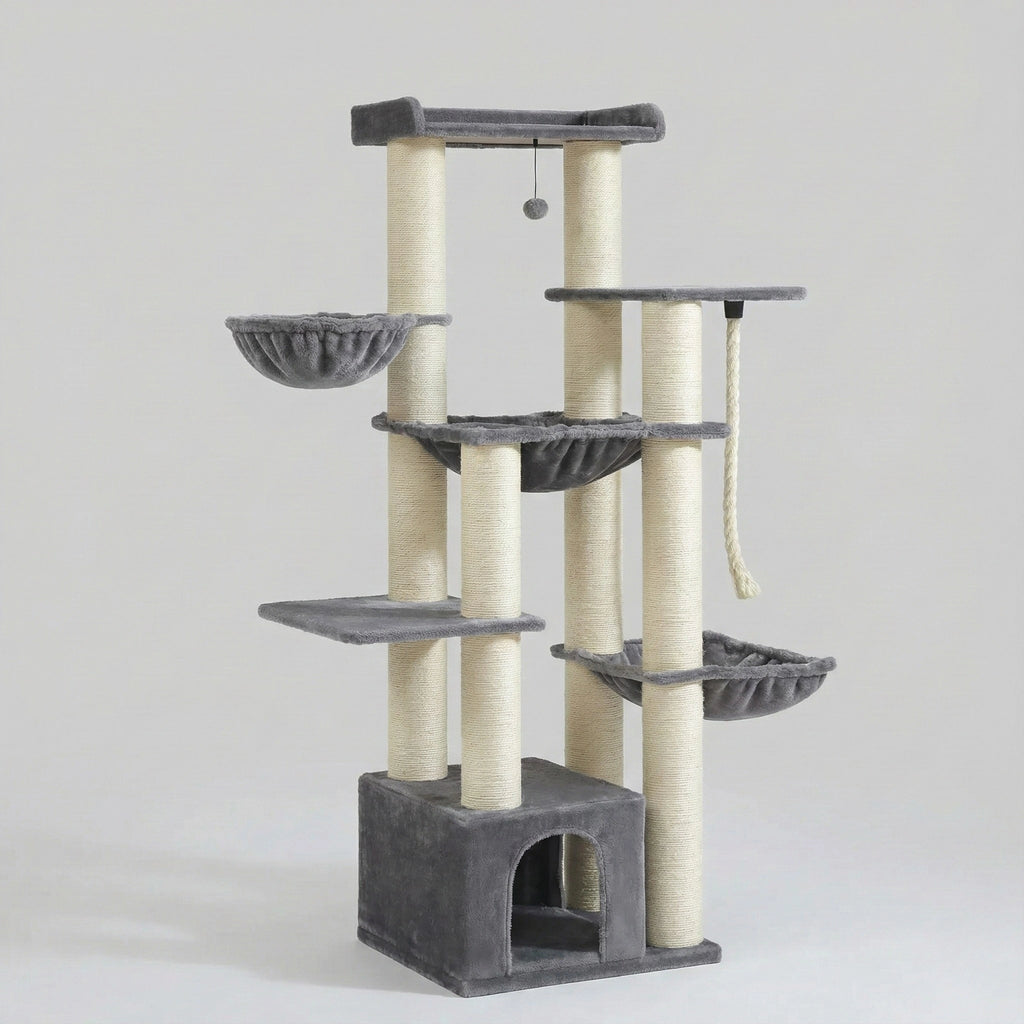 Arbre à Chat XXL 170 cm "Le Bastion" - Base Renforcée (24kg) & 3 Hamacs Acier
