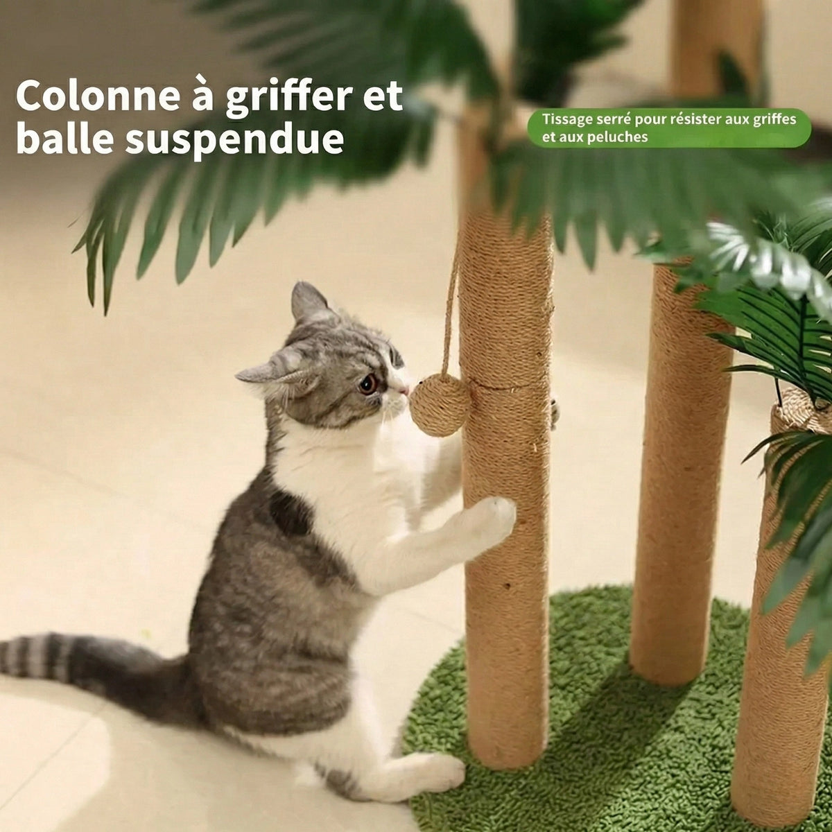 Arbre à Chat Plante "Le Tropical" - Griffoir Design (Feuillage & Sisal)